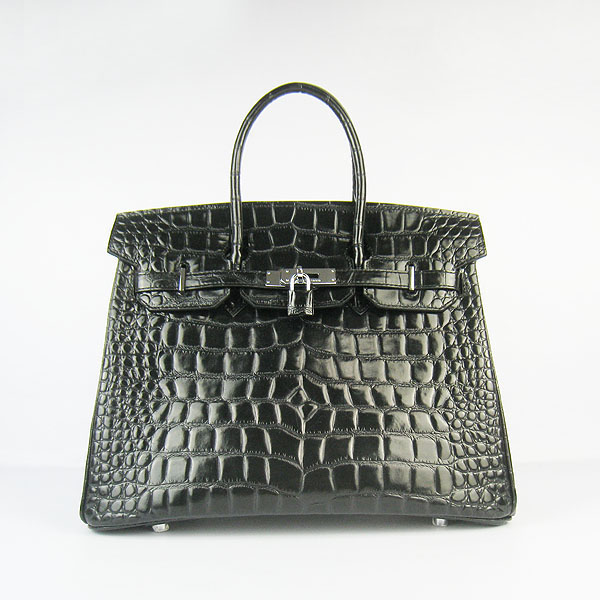 High Quality Fake Hermes Birkin 35CM Max Crocodile Veins Leather Bag Black 6089 - Click Image to Close